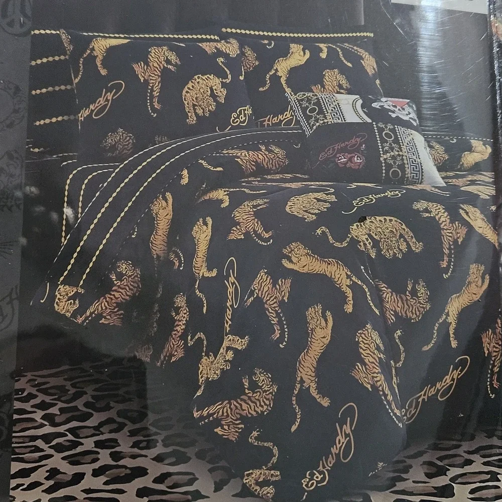 Ed Hardy King 8pc Comforter Set Y2K Multicolored Patchwork Design NWT